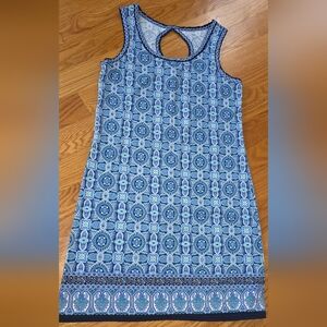 Max Studio  Blue  Knit Print Keyhole Back Stretch  Sleeveless Dress Medium